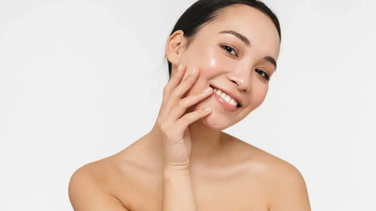 Asian woman posing naked isolated over white wall Asian woman posing naked isolated over white wall